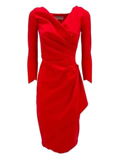 Women's half-sleeve dress in coral jersey with draping Chiara Boni La petit robe | ABCCHARISSE720